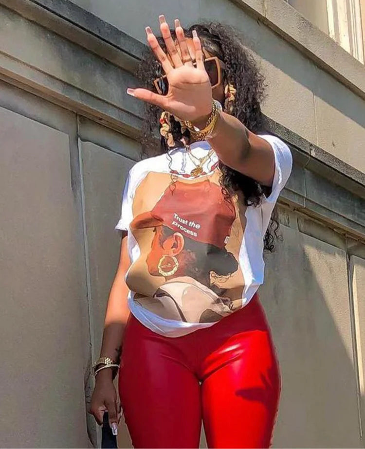 Oversized Red Cap Girl Tee