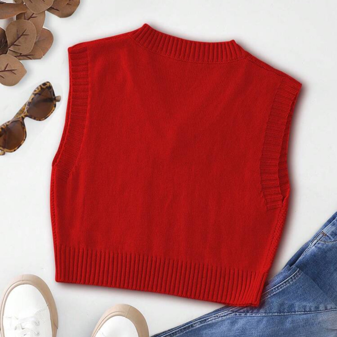 Red Crop Sweater Vest